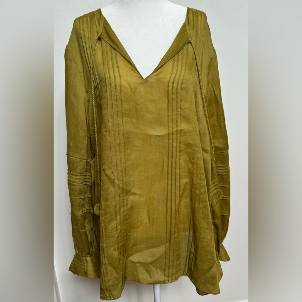 NEW Lafayette 148 Green Linen Tunic Top Retail $595 Size XXL